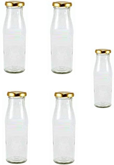 1st Time Multipurpose Kitchen Storage Glass Milk Bottle With Lid, Clear, Pack Of 5, 300 Ml, 5.5 X 5.5 X 17 Cm 1