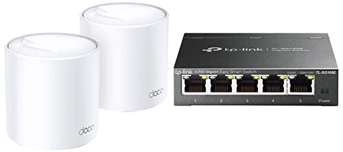 TP-Link Deco X20(2-Pack) AX1800 Whole Home Mesh Wi-Fi System, Next-Gen WiFi 6 & 5 Port Gigabit Switch Easy Smart Plug & Play Desktop/Wall-Mount Sturdy Metal w/Shielded Ports Support QoS, Vlan