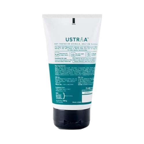 Ustraa Face Wash - Mint Cool - For Dry to Normal Skin - 100g | Reduces Moisture Loss | Removes Dirt & De-Tan Face Scrub for Men, 100g | Effective Tan Removal | with Walnut Granules | No SLS 4