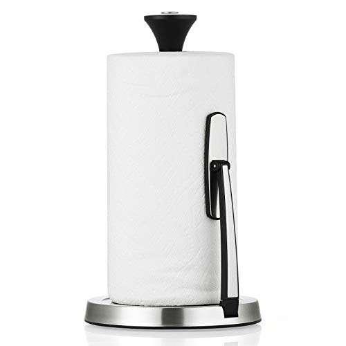 Paper Towel Holder, Lycklig Tension Arm Kitchen Roll Dispenser Stainless Steel Paper Towel Holder Stand with Weighted Base, Ideal for Kitchen & Dining Room 1