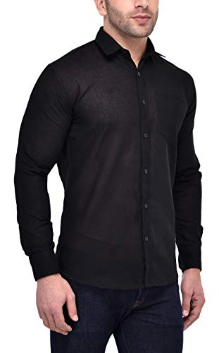 hangup Mens Cotton Casual Slim fit Shirt, Color Black, Size 44, (SolidRBlack) 3
