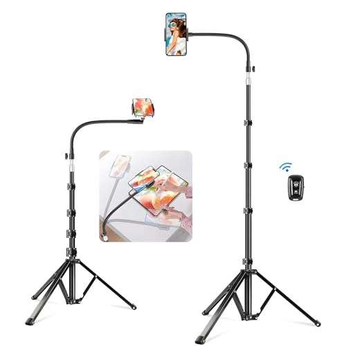 elitehood 80” Tall Phone Stand Tripod, Floor Phone Recording Stand, Heavy Duty Adjustable iPhone Tripod Stand Compatible with iPhone 15 14 13 12 1