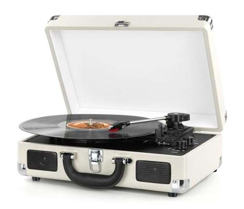 Vinyl Record Player Wireless Turntable Bluetooth 3-Speed Portable Vintage Suitcase with Built-in Speakers, Includes Extra Stylus, RCA Out, AUX in 1
