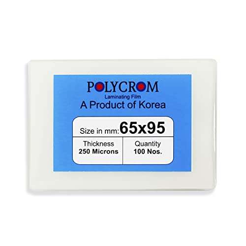 Polycrom Korean 250 Microns (ID Card Size 65mm X 95mm) Lamination Pouch Clear Glossy Thermal Transparent Waterproof 100 Sheets (Home&Office):Identity Card 1