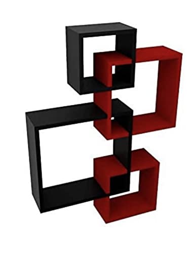 IRFANHANDICRAFTS ® Interlock Wall Shelf Colour (red Black) Wall Shelves Home Decor Engineered Wood 13 3