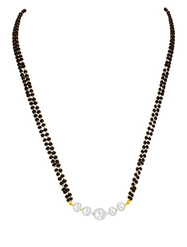 Bfc White Gold Black Pearl Copper Mangalsutra For Women