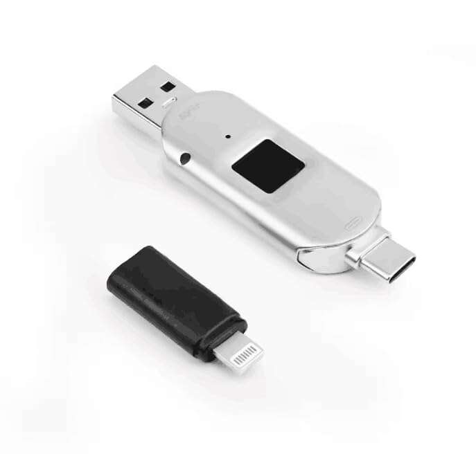 256/128/64GB Encrypted USB Drive, Fingerprint Flash Drive, 3-in-1 Secure Password Protected U Disk, Photo Memory Stick for Phone and-i-d/PC Portable (128GB) 1