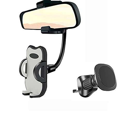 MAOBLOG Rear View Mirror Holder Cell Phone Magnetic Car Mount 2 Pieces Clip and Magnet Air Vent Cradle Free Combination Adjustable Mount Stand for iPhone 12/11/X Max/XR/X,Samsung Galaxy S10/S9/S8 Etc. 1