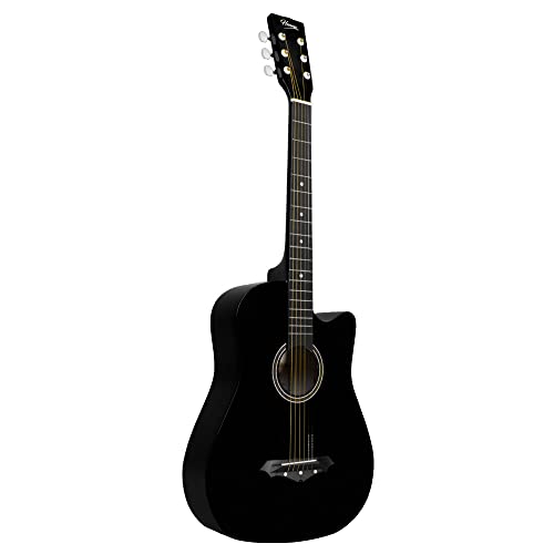 Henrix 38C 38 Inch Cutaway Acoustic Guitar With Dual Action Truss Rod, Gigbag, Picks, String Set, String Winder, Strap, Polishing Cloth & Ebook - Black 3