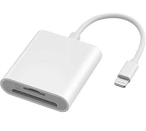 SD Card Reader for iPhone iPad, Apple MFi Certified iPhone SD/Micro SD Card Reader Adapter Cable with Dual Slots for SLR Cameras, Trail Game Camera Viewer, Memory Card Reader for iPhone, Plug and Play 1