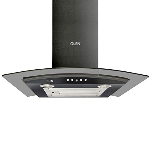 Glen 60cm 1000 m3/hr Curved Glass Wall Mounted Kitchen Chimney Push Buttons Baffle Filter (MISO Black) 1