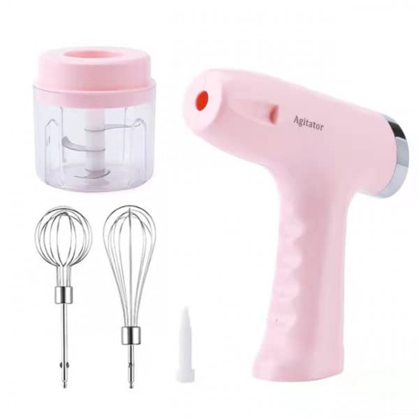 NVF Electric Hand Mixer | 3 in 1 Hand Held Mixer | for Egg White Cream Butter Cake | Mini Food Chopper | for Vegetable Onion Garlic Mincer | Portable Kitchen Blender with 2 Beaters (Pink) 1