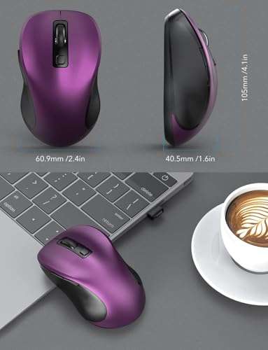 Trueque Wireless Mouse for Laptop, 2.4GHz Ergonomic Computer Mouse with Back & Forward Buttons, 3 Adjustable DPI Levels, 6 Buttons, Optical USB Cordless Mice for Windows PC (Purple, 1 Pack) 4