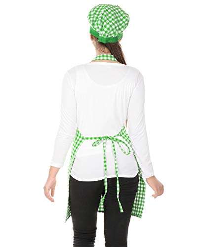 Switchon Cotton Kitchen Apron with Cap (Green and White, Free Size) 2