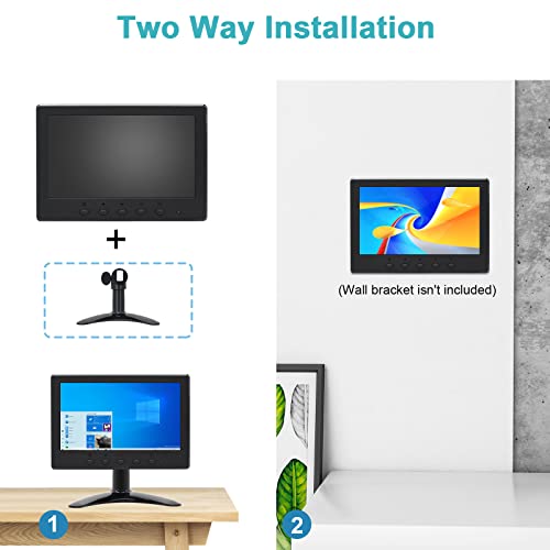7 inch Small Monitor,Portable Monitor, LCD HDMI Monitor 1024x600, VGA Monitor,HDMI/VGA/AV Input Mini Monitor,with Speakers 3