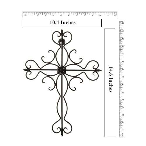 RELY+ Black Matte Wall Cross 14x10 Inch Living Room Décor Outdoor Crucifix Rustic Wall Decor Metal Wall Art Decorative Hanging Iron Wrought Wall Décor crosses for Indoor Home Halloween Decorations 4