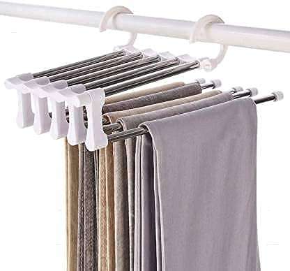 VRUGRA 5 in 1 Hanger, Multi-Layer, Multi Purpose, Clothes Hanging Stainless Steel, Folding, Magic Hangers, Non-Slip, Space Saving, Closet Organizer, for Pants Jeans Trousers Skirts Scarf 1