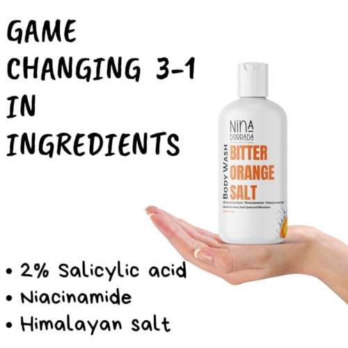 Nina Dorada Bitter Orange Body Wash with 2% Salicylic Acid and Niacinamide | Anti Acne Shower Gel | For Dark Spots and AND Blemishes | De stress with Himalyan Salt 3