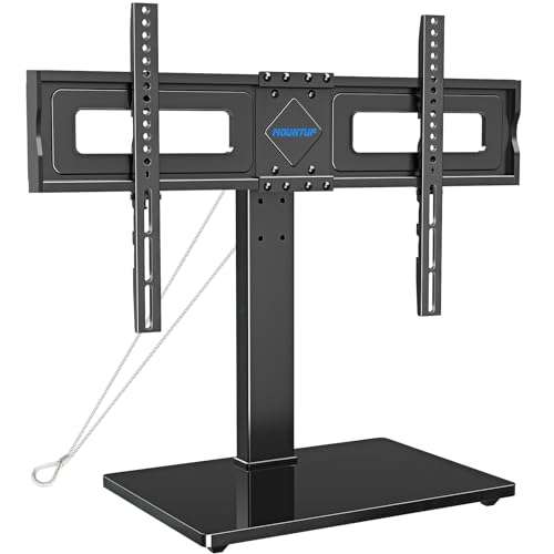 MOUNTUP Universal TV Stand, Table Top TV Stands for 37 to 65, 70, 75 Inch Flat Screen TVs, Height Adjustable, Tilt, Swivel TV Mount with Tempered Glass Base Hold up to 88lbs, Max VESA 600x400mm MU0031 1