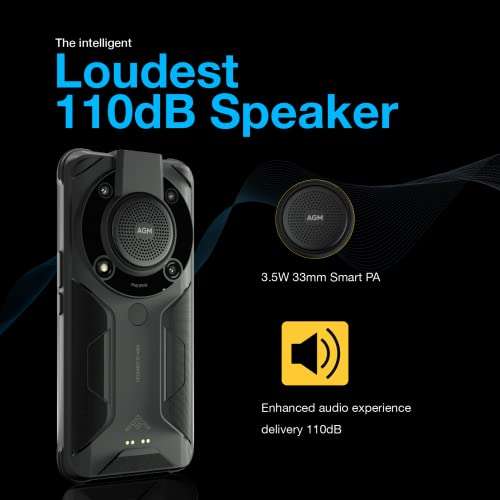 AGM Glory Pro Rugged Smartphone, 5G Unlocked Rugged Phone Snapdragon 480, Thermal Imaging Camera, 256x192 Resolution, 6.53" FHD+, 6200mAh Battery IP68/IP69K, 8G+256G Dual-LED Torch/NFC/GPS/Black 6