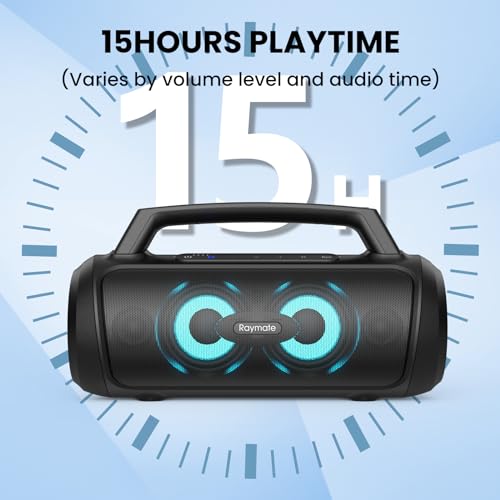 Raymate Bluetooth Speakers, Portable Wireless Speaker with 120W Stereo Sound, M8 Pro Waterproof Outdoor Speaker with LED Light, Bluetooth 5.3, Portable Speaker for Outdoor Party Beach Camping 2