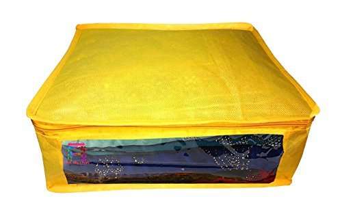 Atorakushon Fabric Combo Saree Cover Blouse Clothes Storage Bag Wedding Wardrobe Organiser Set of 11 (Yellow) 3