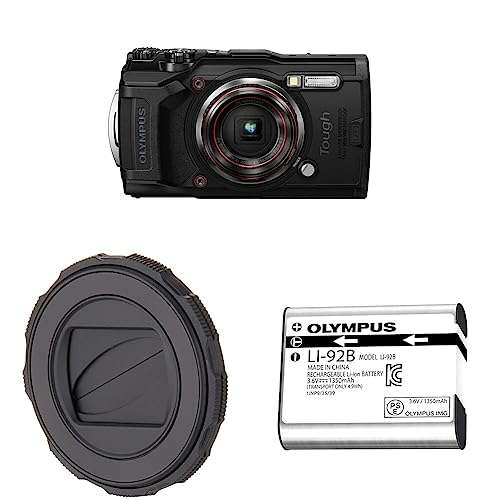 OM System Olympus TG-6 Black Underwater Camera & LB-T01 Lens Barrier & Li-92B Rechargeable Battery (Silver) 1