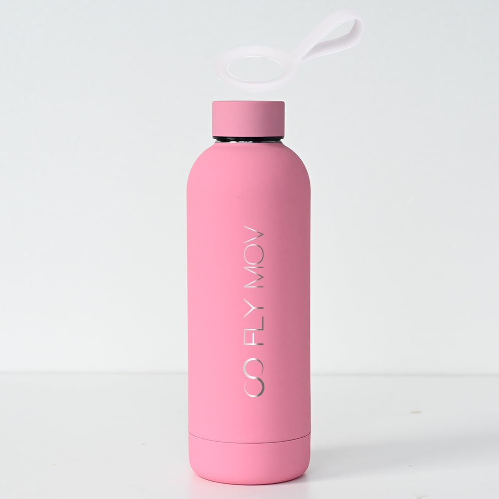 FLY MOV Vacuum Insulated Stainless Steel Vacuum Flask with Screw Lid Pink - 500ml - Matte Rubber Finish - BPA Free - Functional and Stylish, FM0002 1