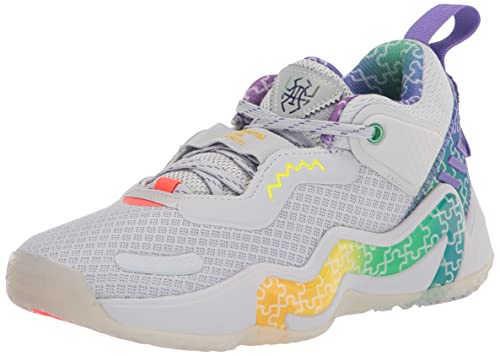adidas D.O.N. Issue 3 Basketball Shoe, Clear Grey/Purple Rush/Semi Screaming Green, 5.5 US Unisex Big Kid 1