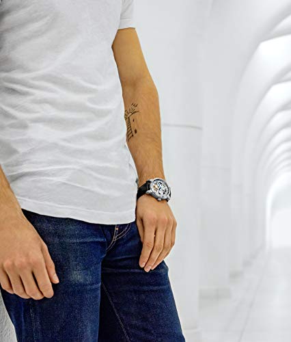 Stuhrling Original Legacy Men's Automatic Watch Stainless Steel 46 MM Case Genuine Leather Strap Watch Black 2