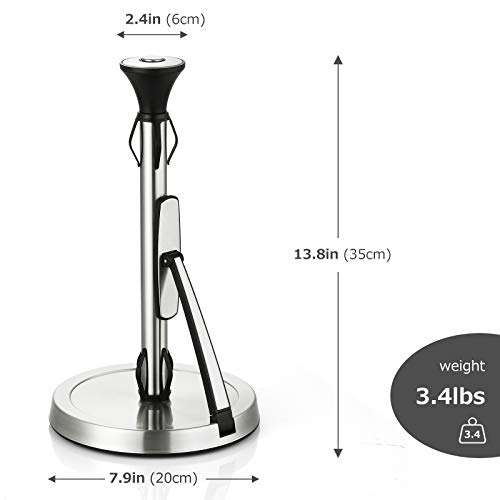 Paper Towel Holder, Lycklig Tension Arm Kitchen Roll Dispenser Stainless Steel Paper Towel Holder Stand with Weighted Base, Ideal for Kitchen & Dining Room 5