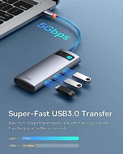 Baseus USB C to HDMI Adapter, 4K@60Hz USB C Docking Station, 7 in 1 USB C Hub with 3 USB-A, PD 100W, TF/SD Card Reader, Compatible for iPhone 15/Mac/Dell/Acer/HP/ASUS/Steam Deck/Rog Ally 5