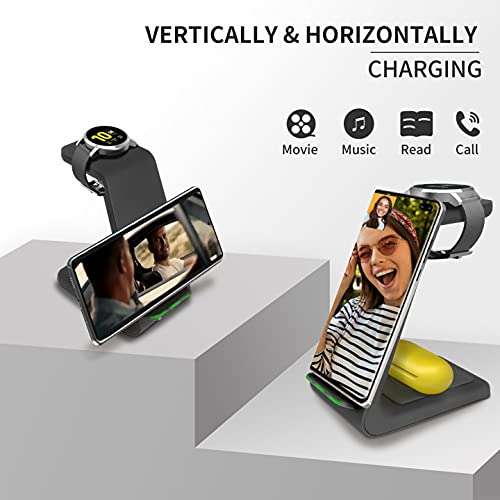 YOCUNKER Wireless Charger,3 in 1 Charging Station Dock for Watch 5/4/3/2/Active 2/1/Gear S3, S22 Ultra/S21/S20/S10/Note 20/Z Flip 4/Z Fold 4/3, Buds+/Pro/Live Black 3