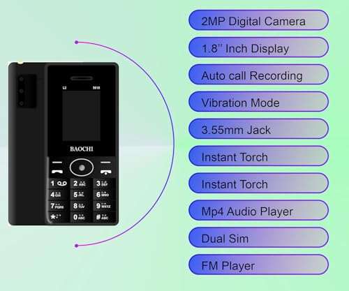 Keypad Phone with Big Screen | Basic Mini Phone Keypad | FM Radio Bluetooth, Vibration Mode, 3000mAh Battery Backup, Dual Sim, Auto call recording, 1.8" Display Featured Phone | 3 Months Warranty 5
