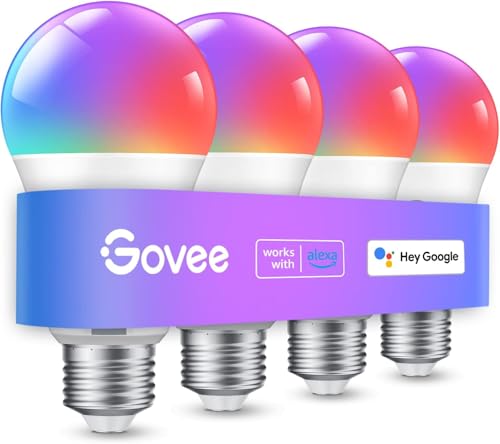 Govee Smart Light Bulbs, Color Changing Light Bulb, Work with Alexa and Google Assistant, 16 Million Colors RGBWW, WiFi & Bluetooth LED Light Bulbs, Music Sync, A19, 800 Lumens, 4 Pack 1