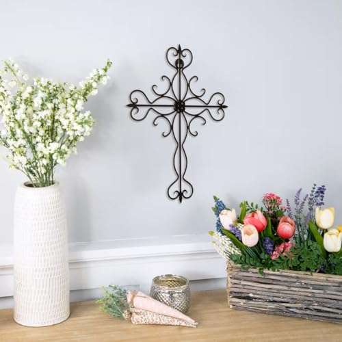 RELY+ Black Matte Wall Cross 14x10 Inch Living Room Décor Outdoor Crucifix Rustic Wall Decor Metal Wall Art Decorative Hanging Iron Wrought Wall Décor crosses for Indoor Home Halloween Decorations 2