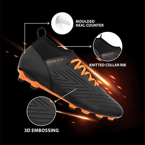 Nivia Men Crane 2.0 Football Shoes for Men/Sports and Athletic Footwear with Upper-3D TPU Embosed Film/Comfortable Football Shoes (Black) UK 6 5