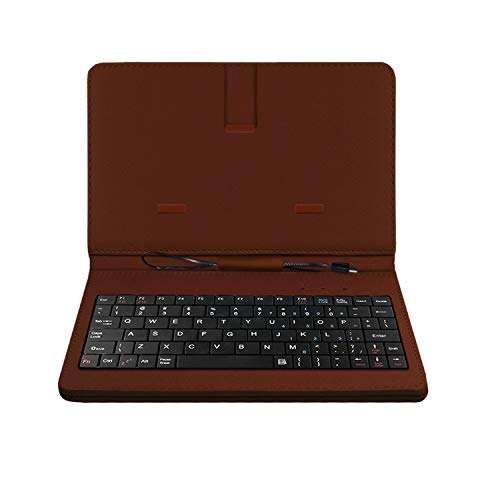 ACM Keyboard Case Compatible with I-Kall K475 Mobile Flip Cover Stand Direct Plug & Play Device for Study & Gaming Brown 2