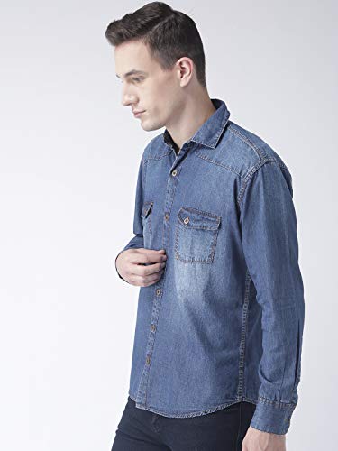 hangup Men's Checkered Regular fit Casual Shirt (DenimShirt_40_Blue 3