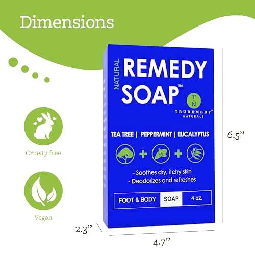 Truremedy Naturals Remedy Soap for Men, Women - Tea Tree Oil Bar includes Peppermint, Eucalyptus - for Foot, Body, All Skin Types - Pack of 5 3
