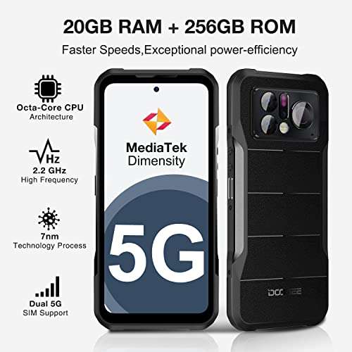 DOOGEE V20 PRO Rugged Smartphone 5G 2023, 1440 * 1080 Thermal Camera Unlocked Rugged Phone, 2K AMOLED Display Android Phone, 20GB+256GB Android 12 Cell Phone, 24MP Night Vision, NFC, OTG 6