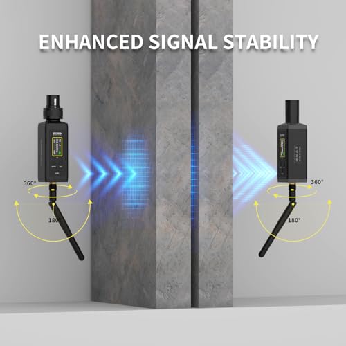 HHLPRO UHF Wireless XLR Transmitter and Receiver with Dual Antennas, 470ft Range, Auto Channel Scanning, Plug-on Wireless Mic Adapter for Audio Mixer, Sound Field Test, Acoustic Measurement, F30 4