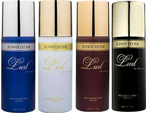 Sunny Leone Lust Perfume Body Spray for Men (Blue, White, Brown, Black) -150x 4 ml Each 1