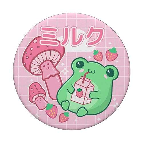 Cute Cottagecore Frog Strawberry Retro 90s Kawaii Aesthetic PopSockets Adhesive PopGrip 3
