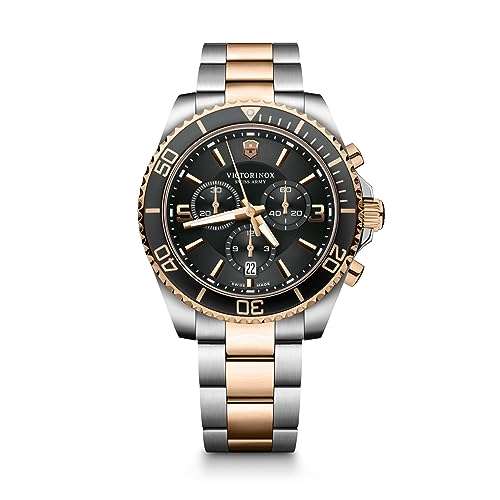 Victorinox Maverick Chronograph Watch - Premium Swiss Watch for Men - Stainless Steel Analog Wristwatch - Great Gift for Birthday, Holiday & More - Two-Tone Dial, Two-Tone Stainless Steel Bracelet 1