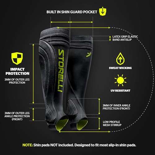 Storelli BodyShield Leg Guards, Premium Compression Shin Guard Sleeves for Soccer Players, Impact Protection, UV-Resistant, Sweat-Wicking, Unisex, 1 Pair, Black, Youth Medium 5