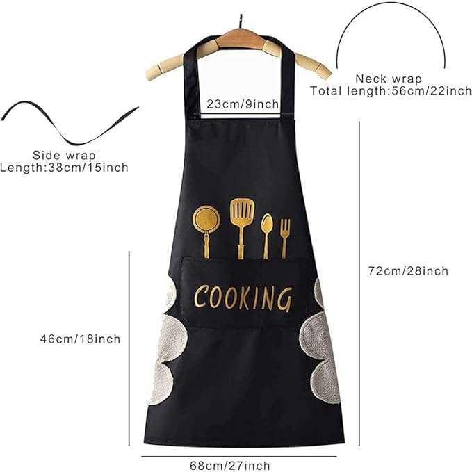 ZIKKIT -1 Pcs -Assorted Waterproof Kitchen Apron for Women with Big Front Pocket Hand-Wiping Towel Comfortable Wear-Resistant Chef for Cooking One Size Fits Most -black 4