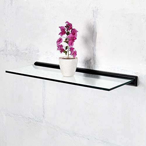 Deco Window 36" X 9" Tempered Glass Shelf for Wall Floating Shelves 8mm Thick Bathroom Storage Organizer with Concealed Mount (Black) 1