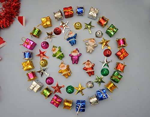 Collectible India 100 Pcs Christmas Mini Ornaments Decoration Set - Christmas Tree Decoration Items (Bells, Santa Claus, Gifts & Drums) (2) 2