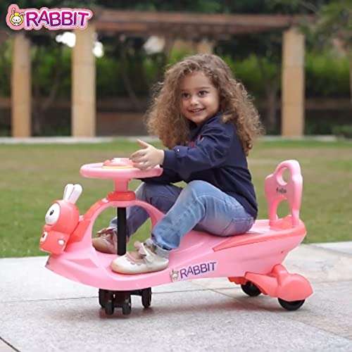 Fun Ride Boy's and Girl's FunRide Bunny Swing Car Rider - Bunny Rabbit Twist and Swing Magic On for Kids with Steering Music and Lights Car Ride (Age 3 Above, Weight Capacity Upto 100 Kg, Pink) 3